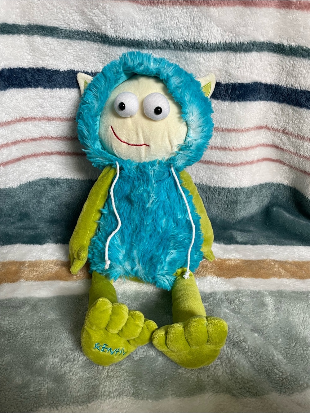 Retired Scentsy Buddy Monster Doll in Teal Blue and Lime Green